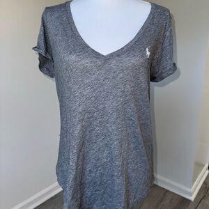 Polo Ralph Lauren Gray V-Neck‎ T-Shirt Women’s Medium Pony Logo Short Sleeve